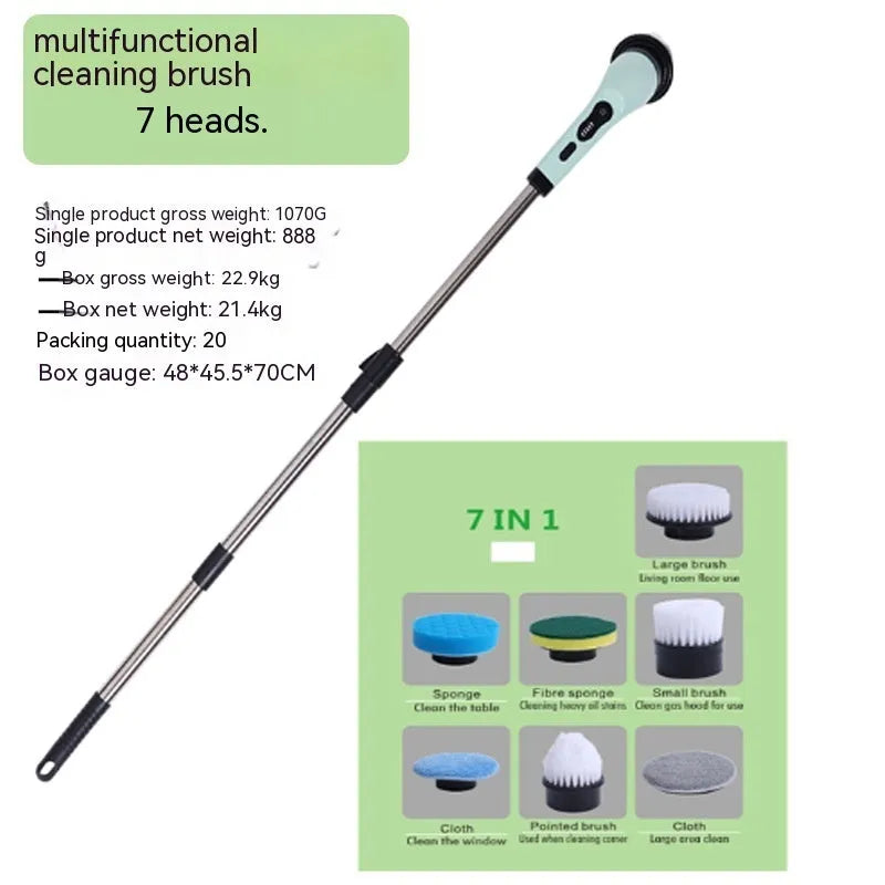 Multifunctional wireless electric cleaning brush with plastic body and multiple head options for kitchen and toilet cleaning