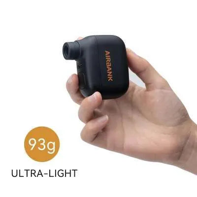 Black AS100 mini electric bicycle pump with USB charging cable and waterproof bag