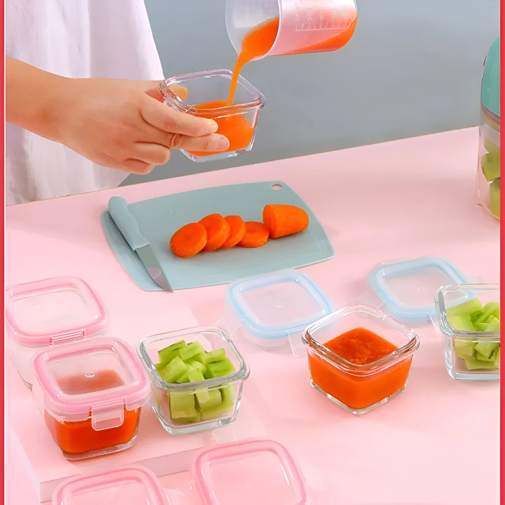 RREIAO infant food supplement food box 160ml in blue with glass body and PP lid