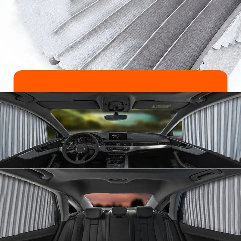 Auto retractable car sunshade sunscreen with roller shutter mechanism in thick opaque cloth material