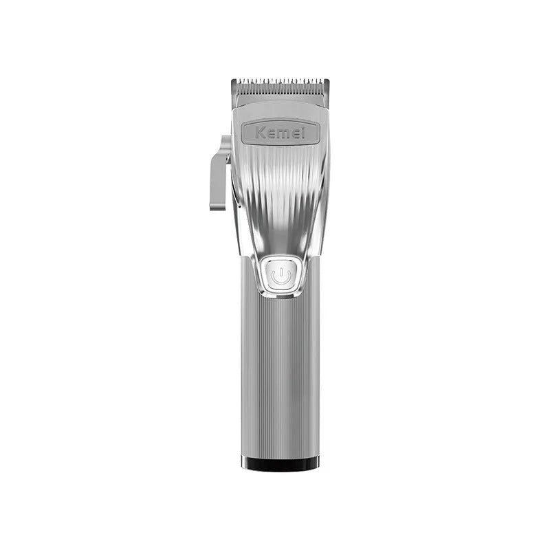 Noise-reducing electric clipper KM-K32 with eight limiting combs, USB cable, cleaning brush, and lubricant for quiet oil head carving