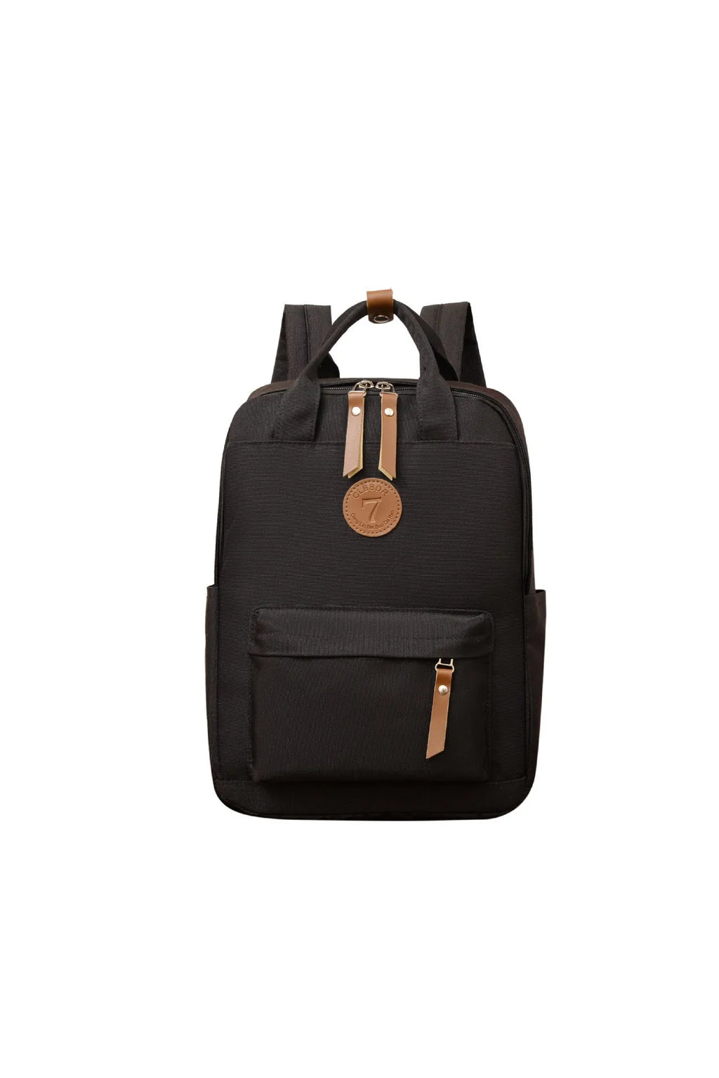 Black Oxford cloth leisure backpack with curved shoulder straps and urban simplicity styling