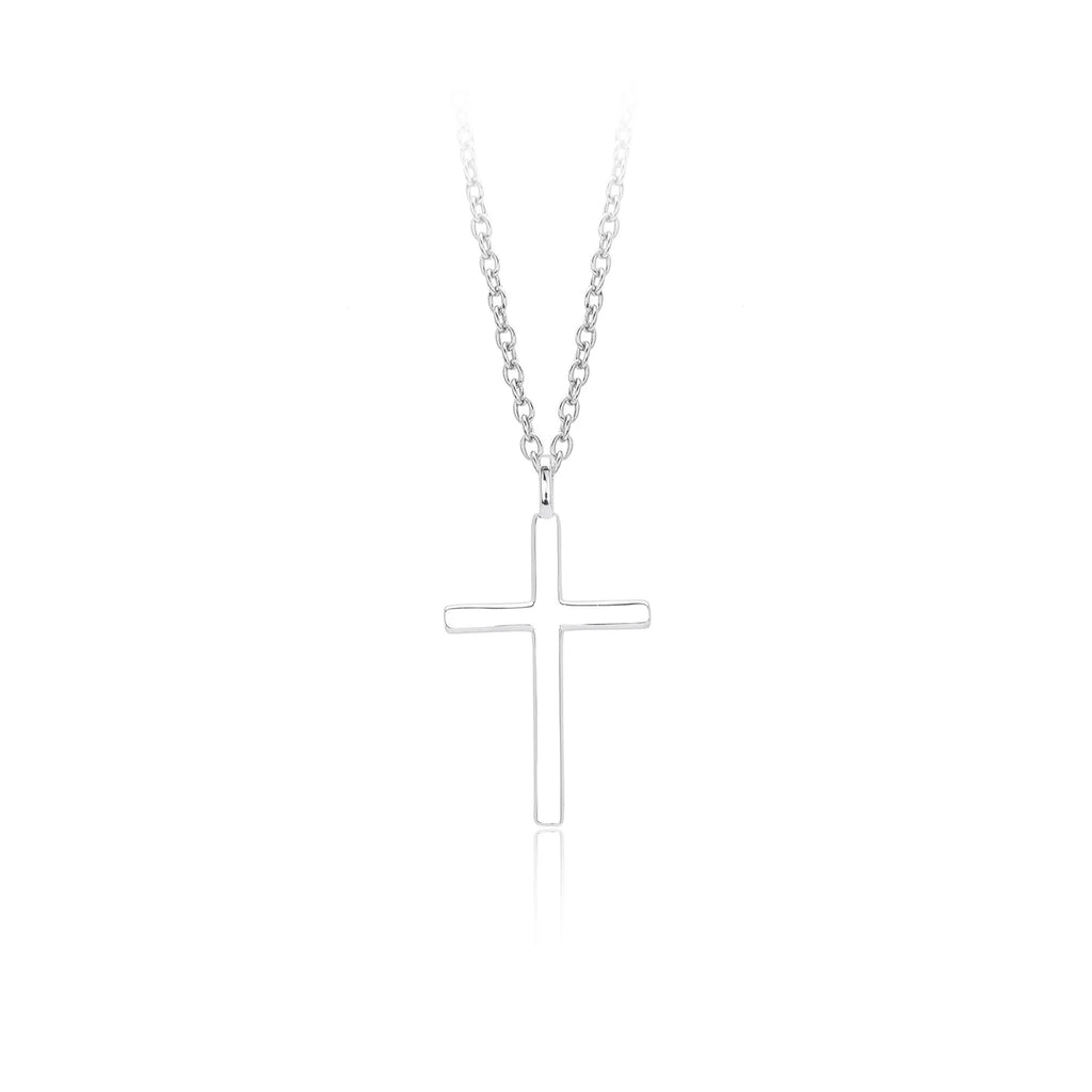 Sterling silver cross pendant necklace on O-shaped chain with gold, platinum, and rose gold plating options