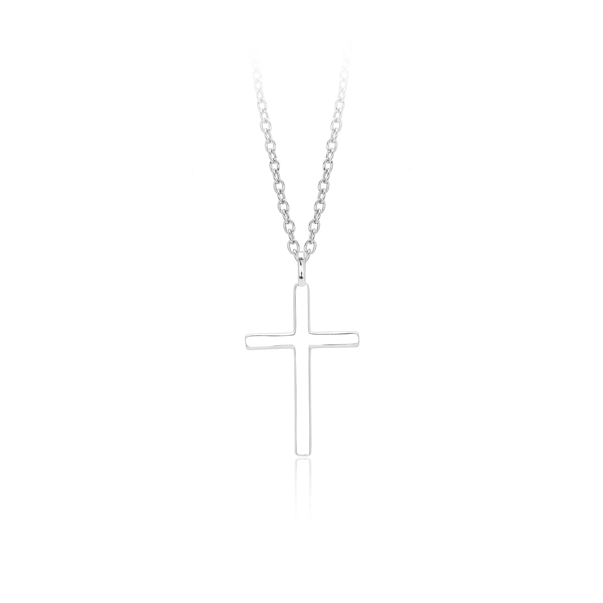 Sterling silver cross pendant necklace on O-shaped chain with gold, platinum, and rose gold plating options