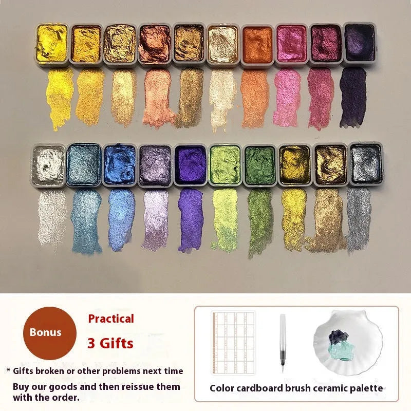 Traditional Chinese painting watercolour set with 20 colours including metallic gold tubes