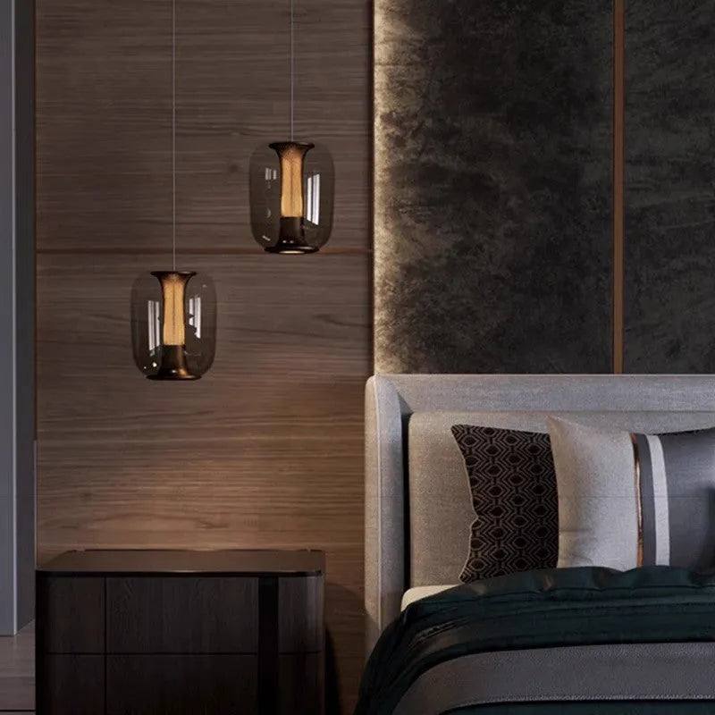 Minimalist spherical glass chandelier with 16cm diameter shade for ceiling mounting