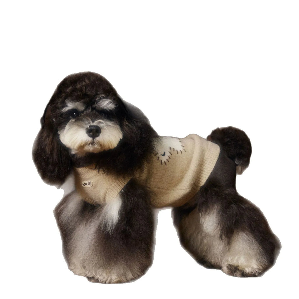 Sleeveless wool pet sweater vest with ears in red or beige, sizes XS to XXL for small dogs