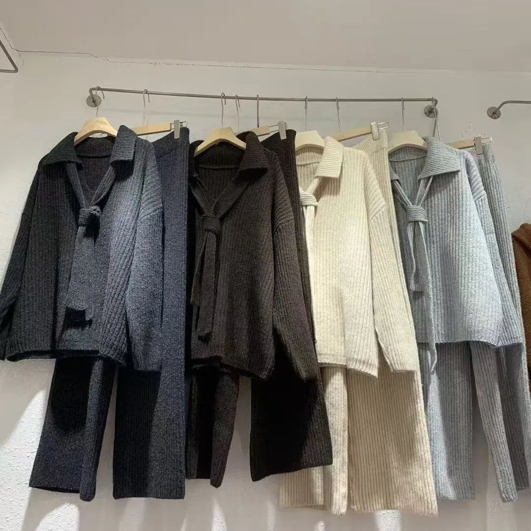 Women's imitation cashmere sweater suit two-piece set with knit top and trousers
