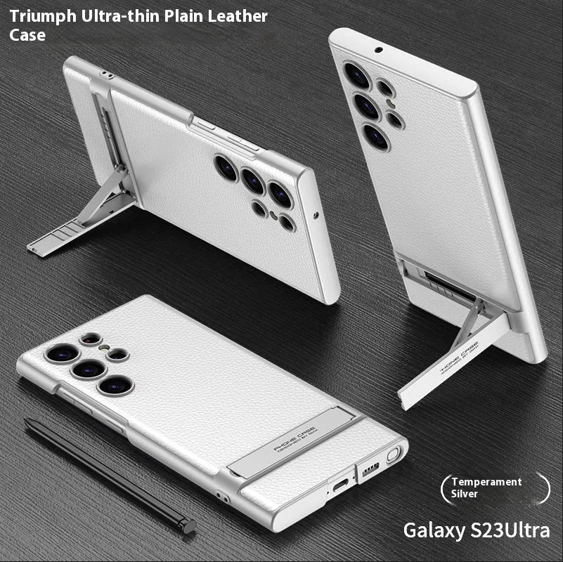 Ultra-thin Samsung S23 phone case with four-gear adjustable bracket in dark night green PC