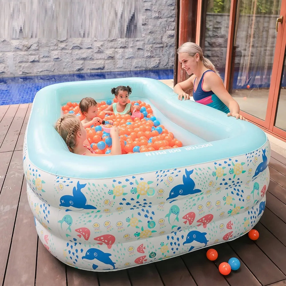 Children's inflatable PVC pool in bright colours, smooth surface, available in sizes from 110cm to 210cm