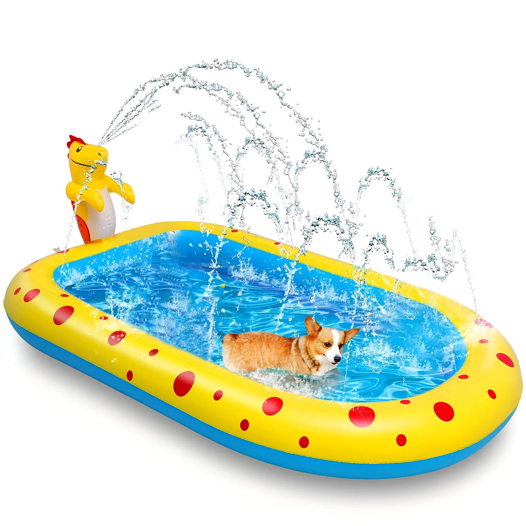 Blue dinosaur-shaped inflatable pool with shark design measuring 170cm long for kids' water play