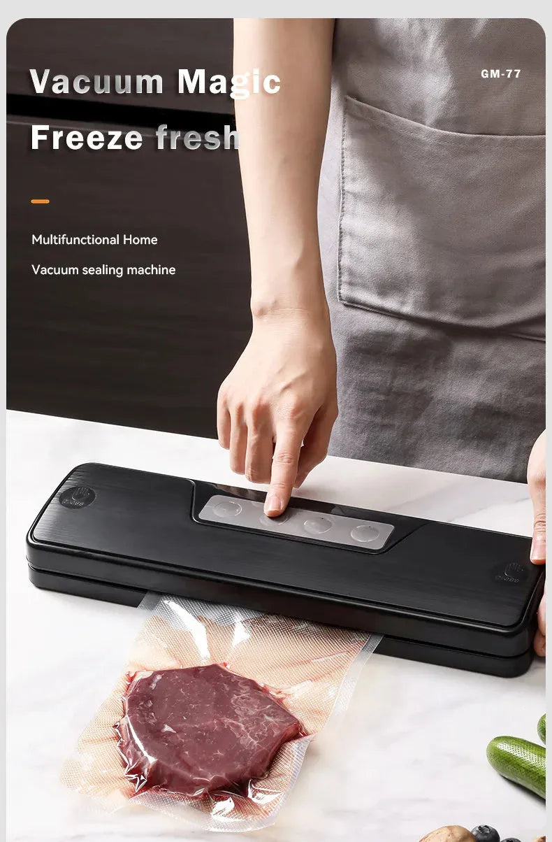 Compact white automatic vacuum sealer machine for household food preservation