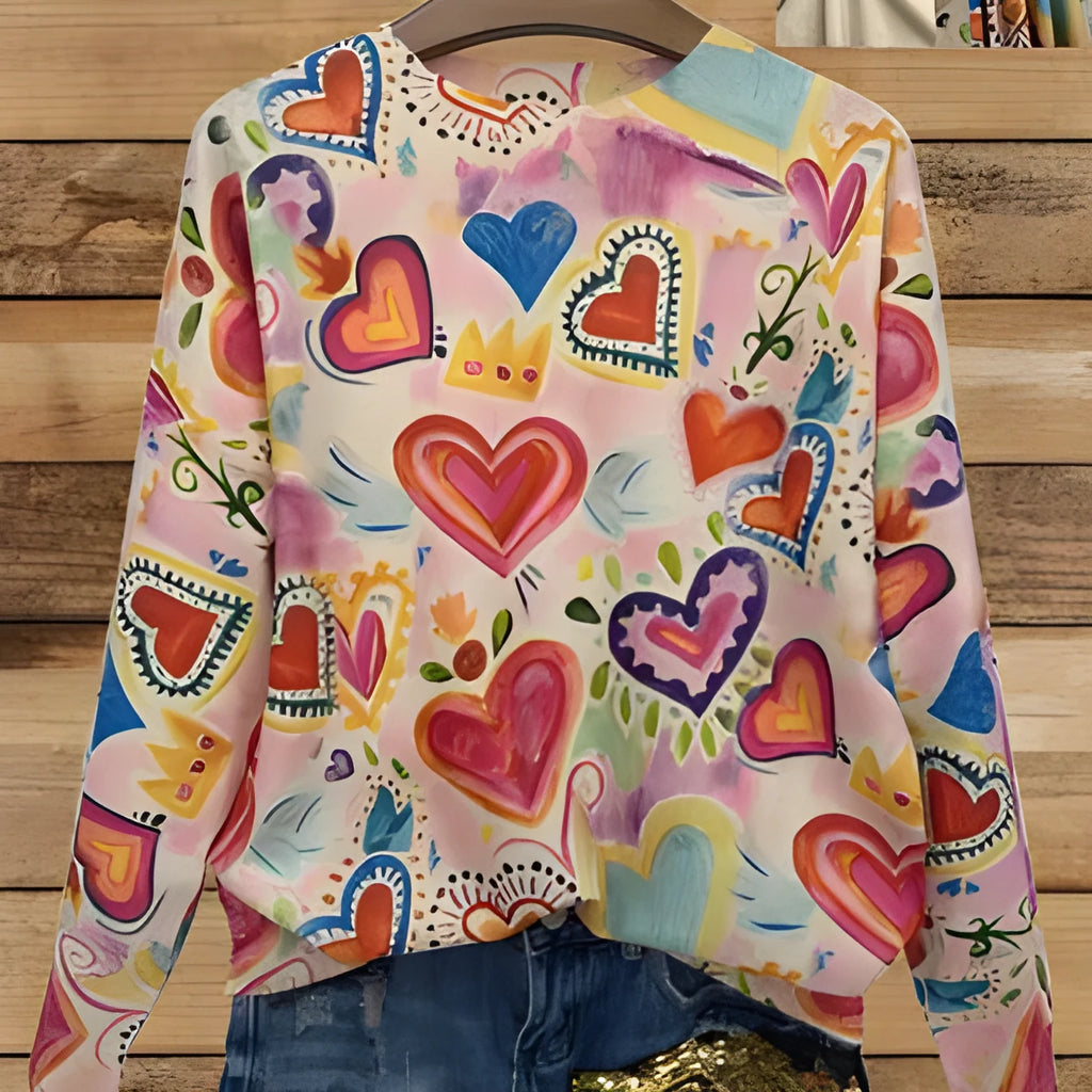 Loose fit casual shirt with lapel collar and custom digital printing on the front.