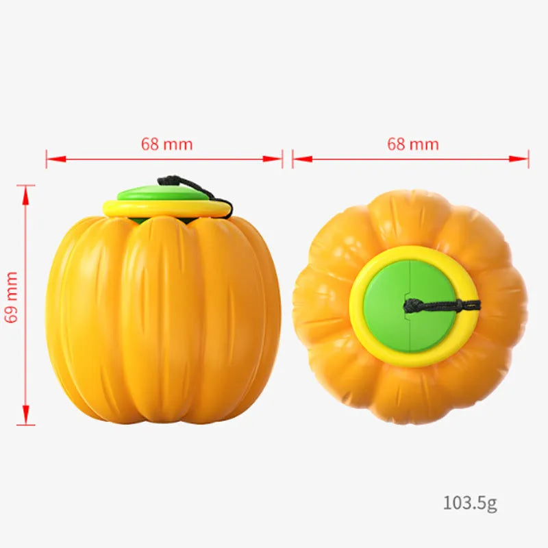 Small orange plastic pumpkin dog toy with squeaker for puppies and small breeds