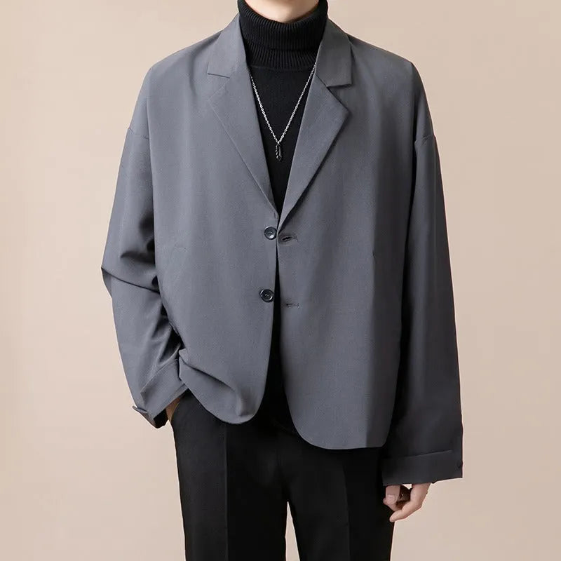 Men's loose fit casual suit jacket in polyester blend available in four colours with regular length and long sleeves