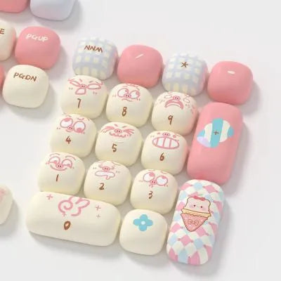 Cartoon pig themed keyboard keycap full set with colourful sublimation designs for mechanical keyboards