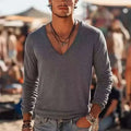 Men's grey long sleeve sports T-shirt with digital print on front