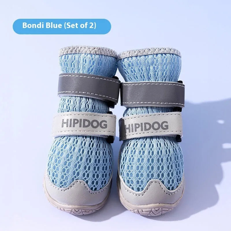 Cartoon style dog shoes in Bondi blue colour made from breathable PU material for summer paw protection