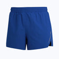 Men's straight-cut quick-dry running shorts in polyester, shown in black, grey, fluorescent green, and blue.