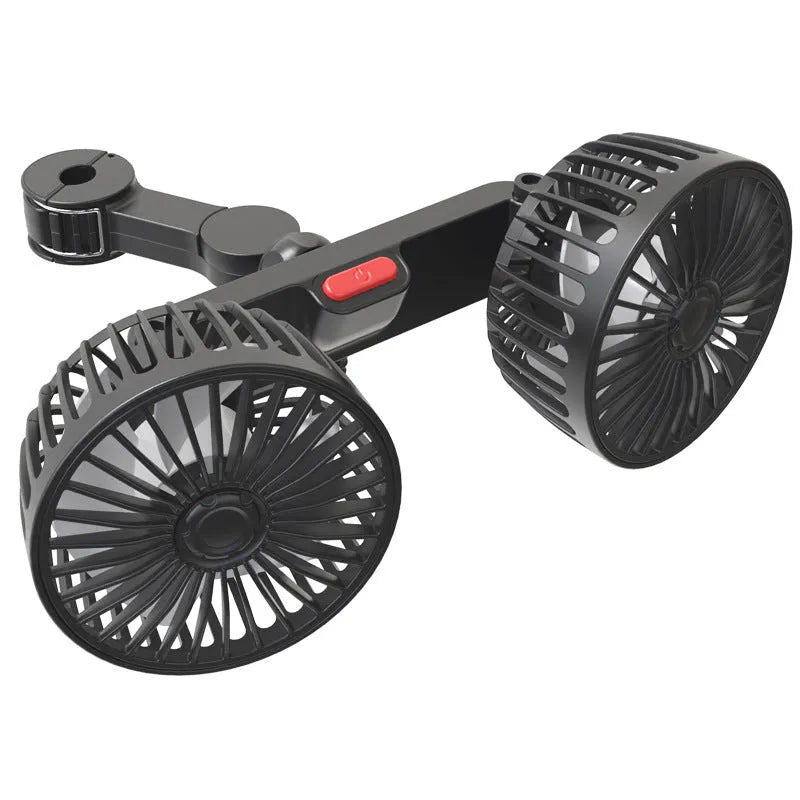 Black car USB rear electric fan with single head and adjustable settings for vehicle passenger cooling