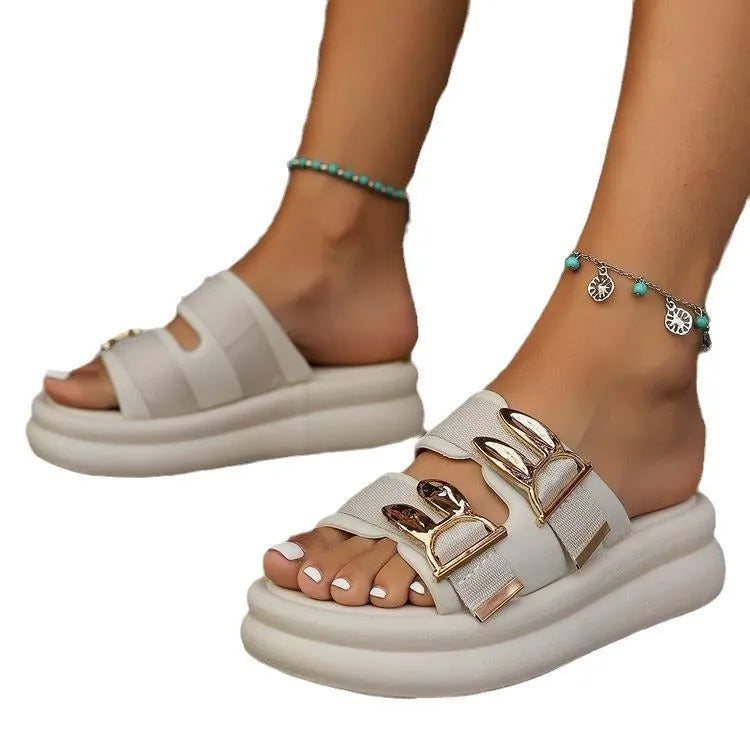Women's suede slippers with thick rubber sole in apricot, black, and milky white colours