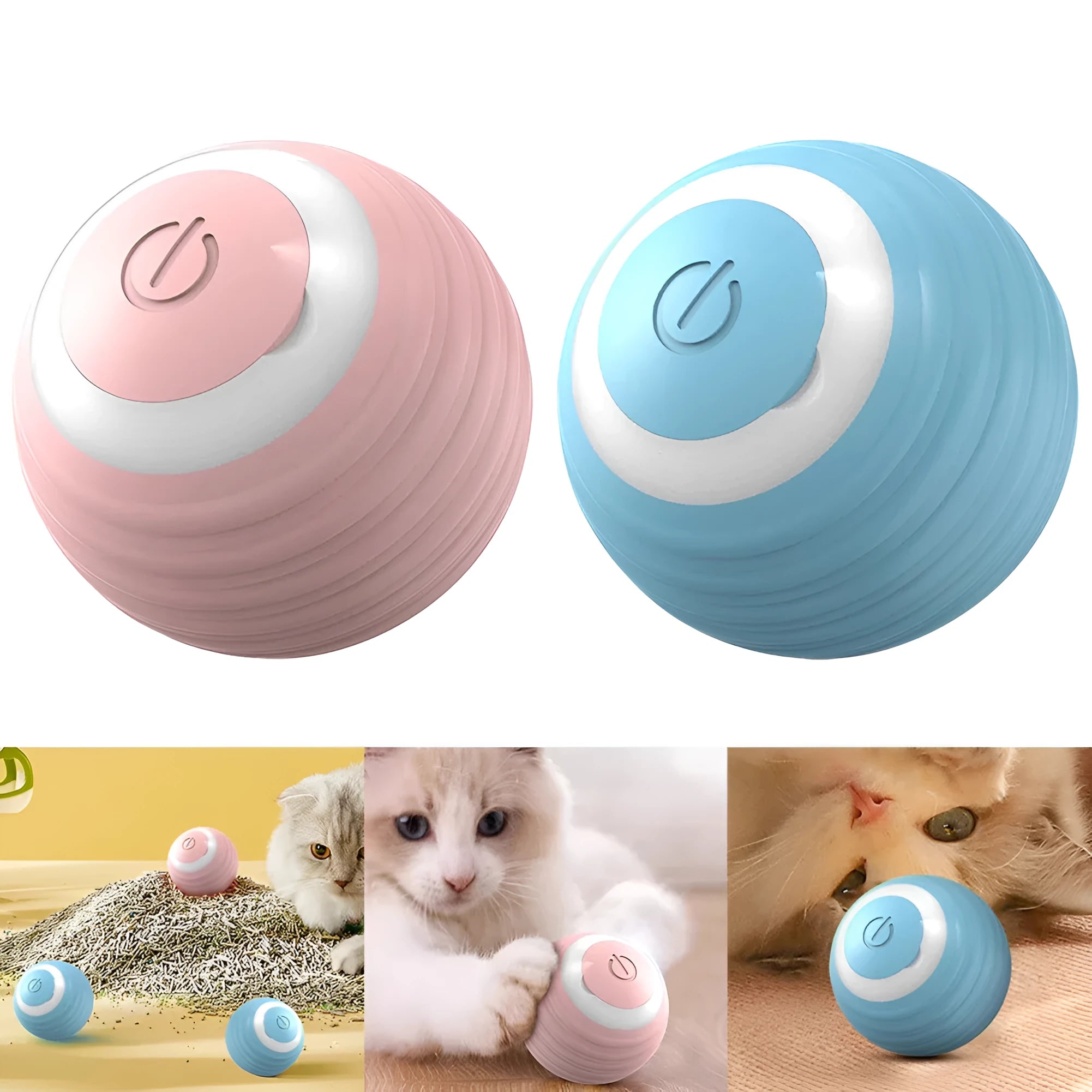 Blue automatic moving cat toy ball with self-bouncing technology on indoor floor