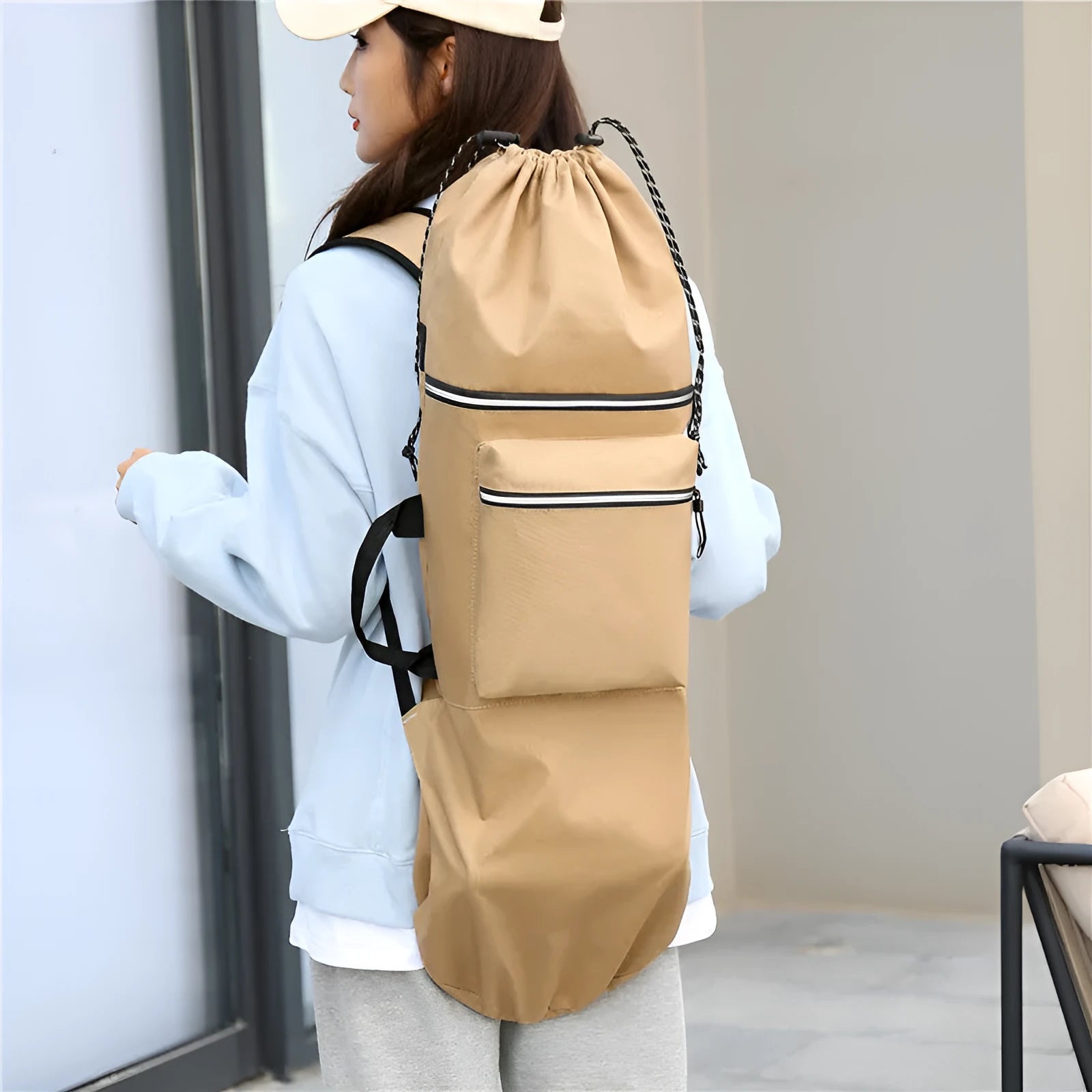 Waterproof nylon skateboard backpack with 20-35L capacity in multiple colour options