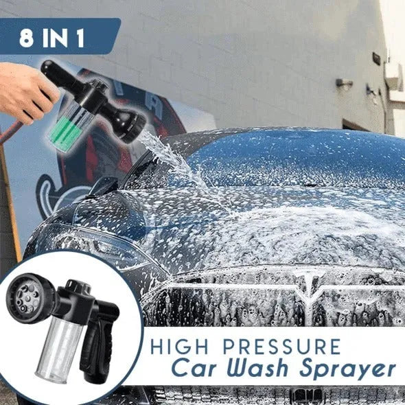 Green high-pressure foam spray gun with adjustable nozzle for car washing and household cleaning tasks