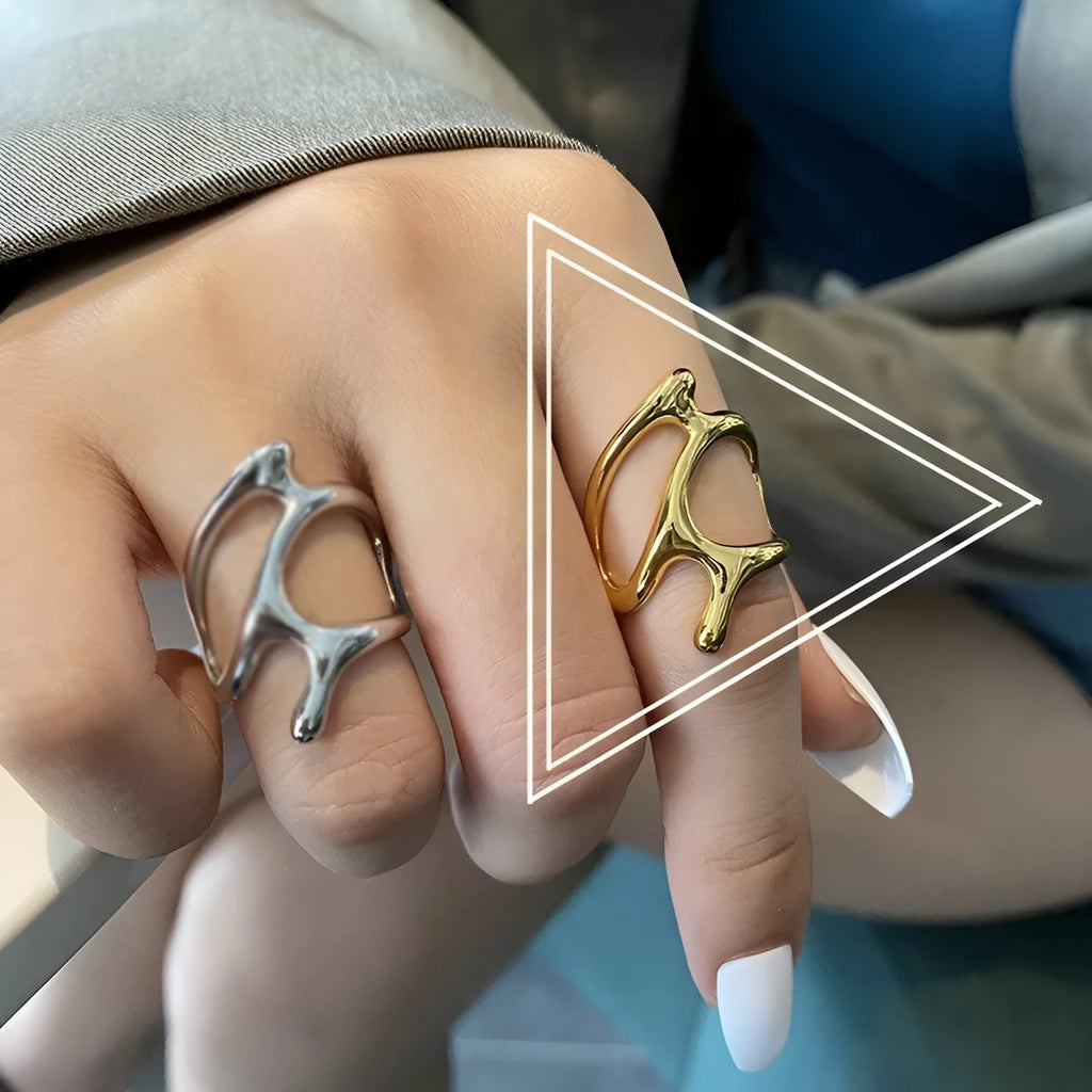 Silver plated adjustable ring for women in gold colour with open band