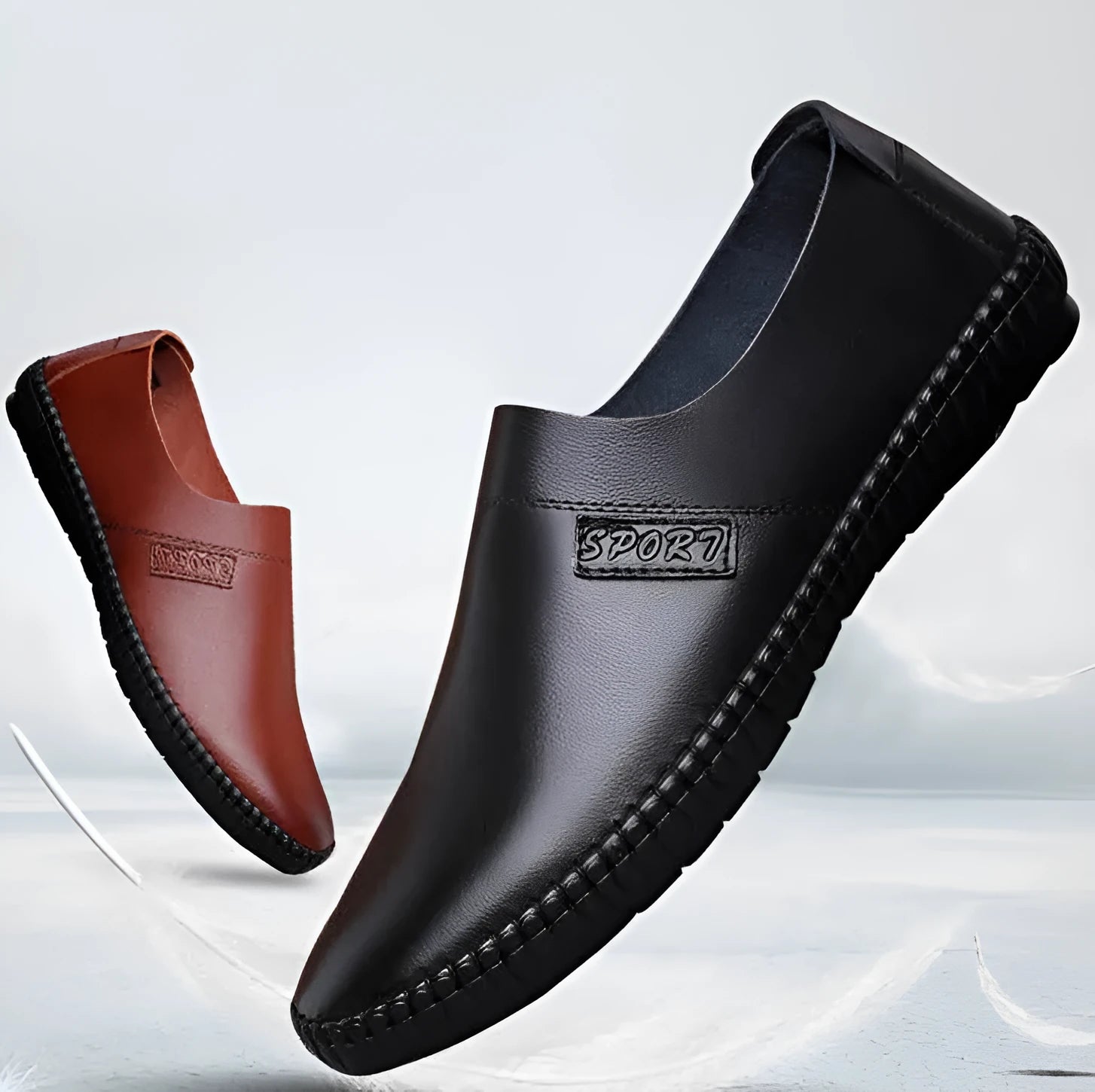 New strap mans casual shoes with solid pattern, PU upper, available in black and brown
