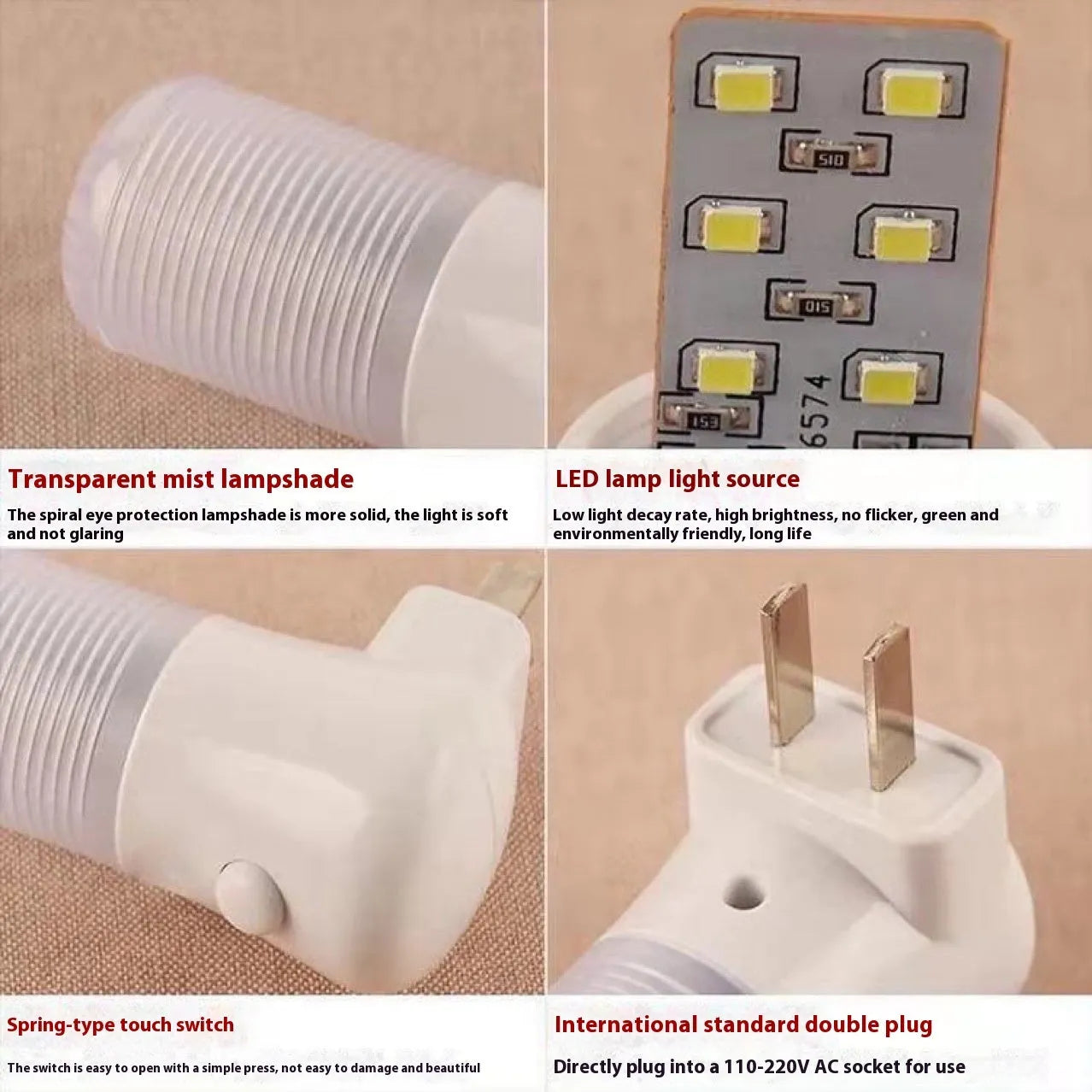 Minimalist cube-shaped plug-in night light with US plug and dual colour temperature settings