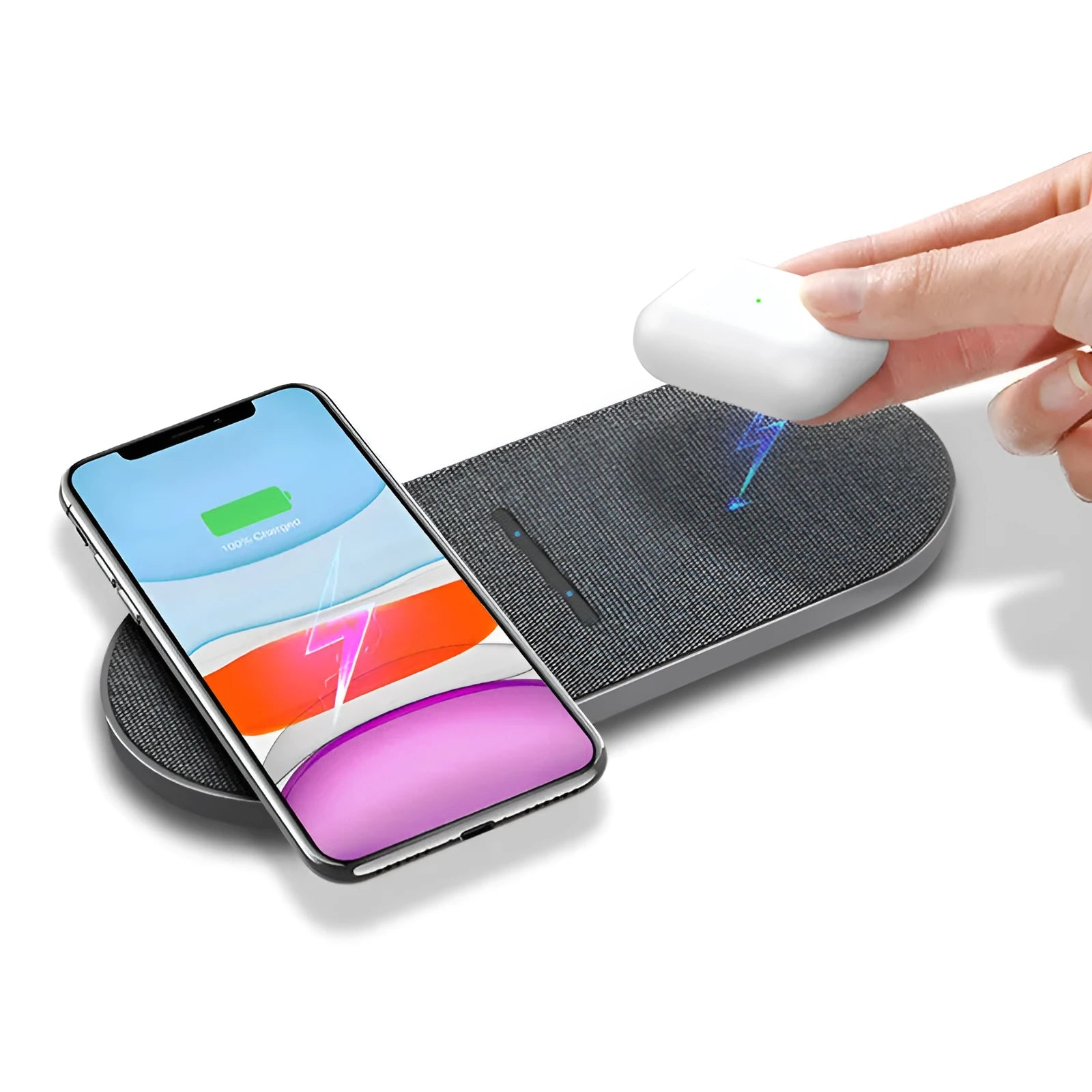 Black wireless charging pad pair with LED indicator lights and Type-C USB port