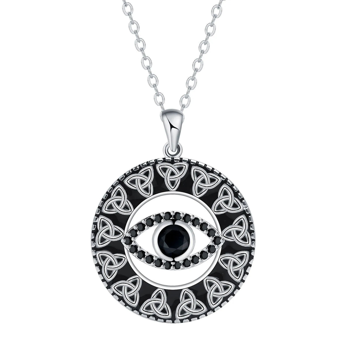 Copper Devil's Eye necklace with cross chain style pendant and electroplated finish.