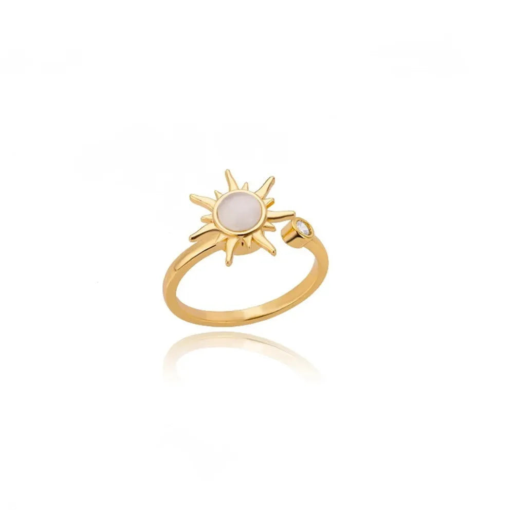 Geometric round copper ring with adjustable opening in gold or platinum electroplated finish