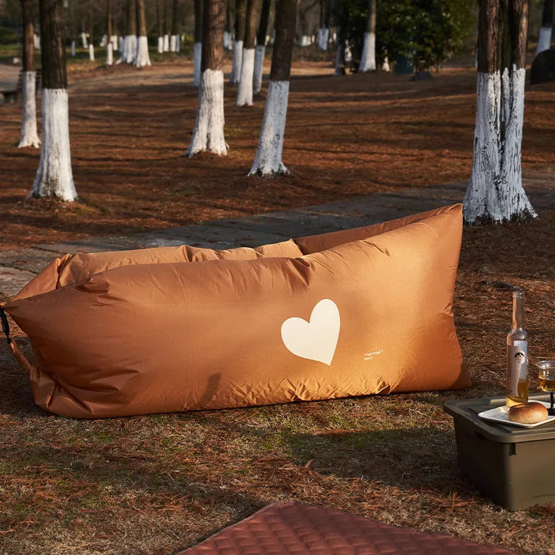 Outdoor camping inflatable sofa made of 210T rip-resistant plaid Oxford cloth with PU waterproof coating, 180x75x55cm