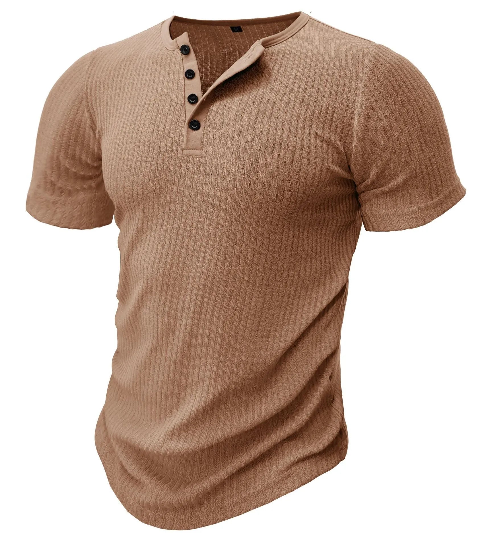 Men's slim-fit short-sleeved sports t-shirt in polyester on a hanger, shown in Army Green colour.