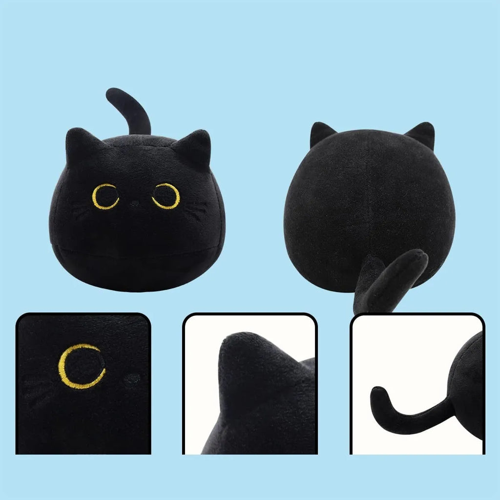 Black cat plush stuffed animal toy measuring 4 inches across