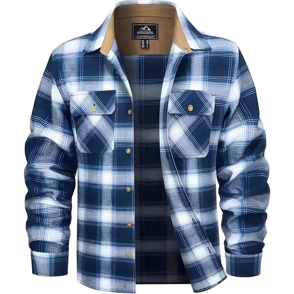 Men's flannel button shirt with plaid pattern in extended sizing options
