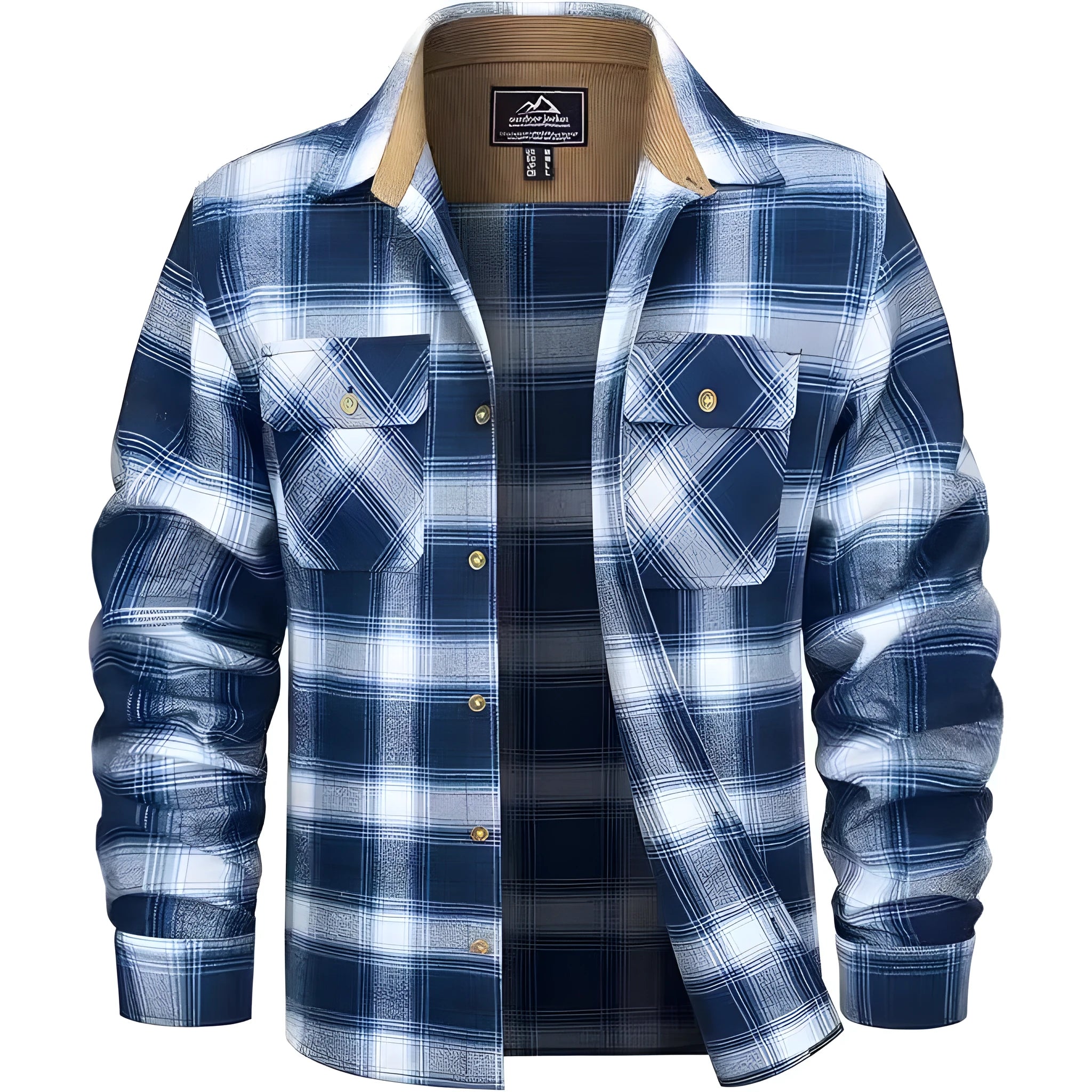 Men's flannel button shirt with plaid pattern in extended sizing options