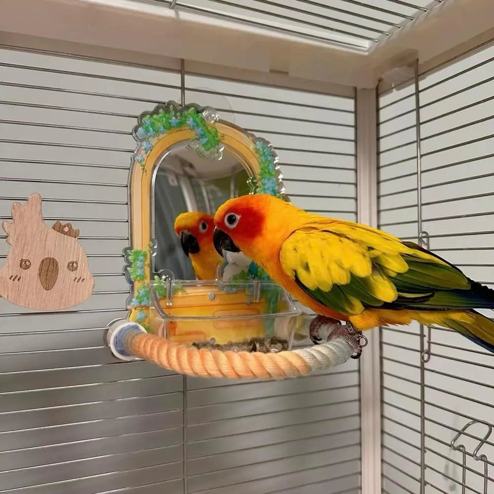 Gradient bendable bird rope perch set with U-shaped perch, long rope and circular swing in a birdcage