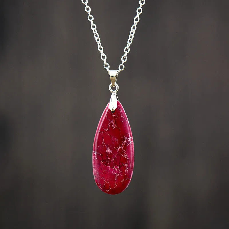 Jade Emperor Stone water drop pendant necklace with gold plated chain in four colour options