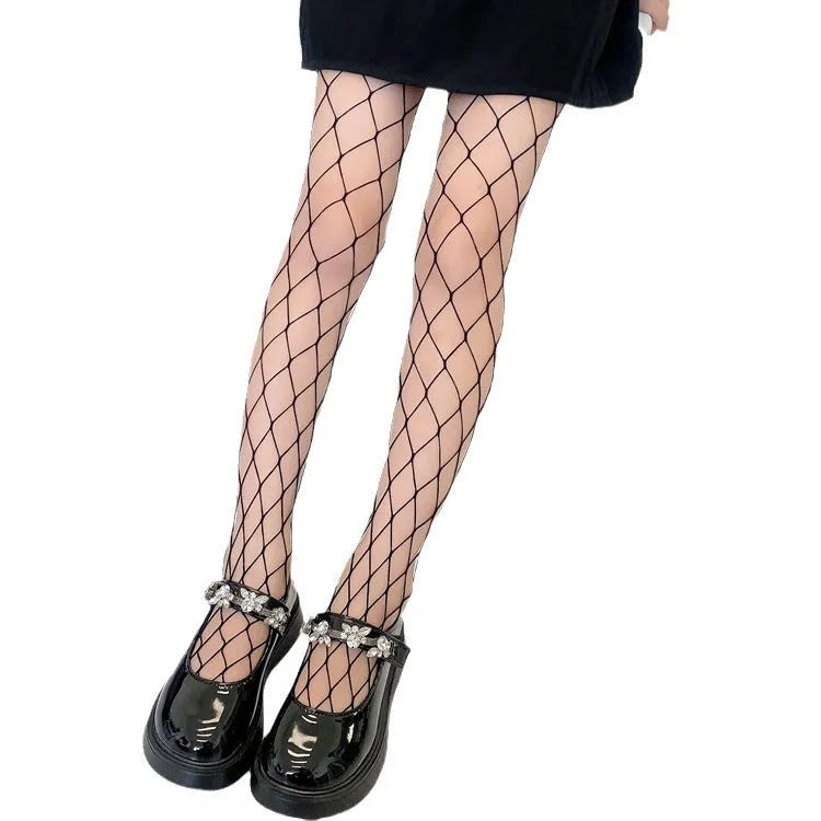 Women's mesh pattern pantyhose in black and white with anti-hook function