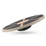 Anti-skid wooden balance board with matte finish, 39.5cm diameter, light green colour, on a gym floor