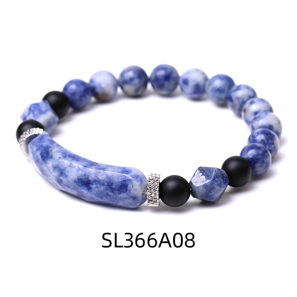 Handmade diamond-shaped cut agate geometric bracelet with fan design elements