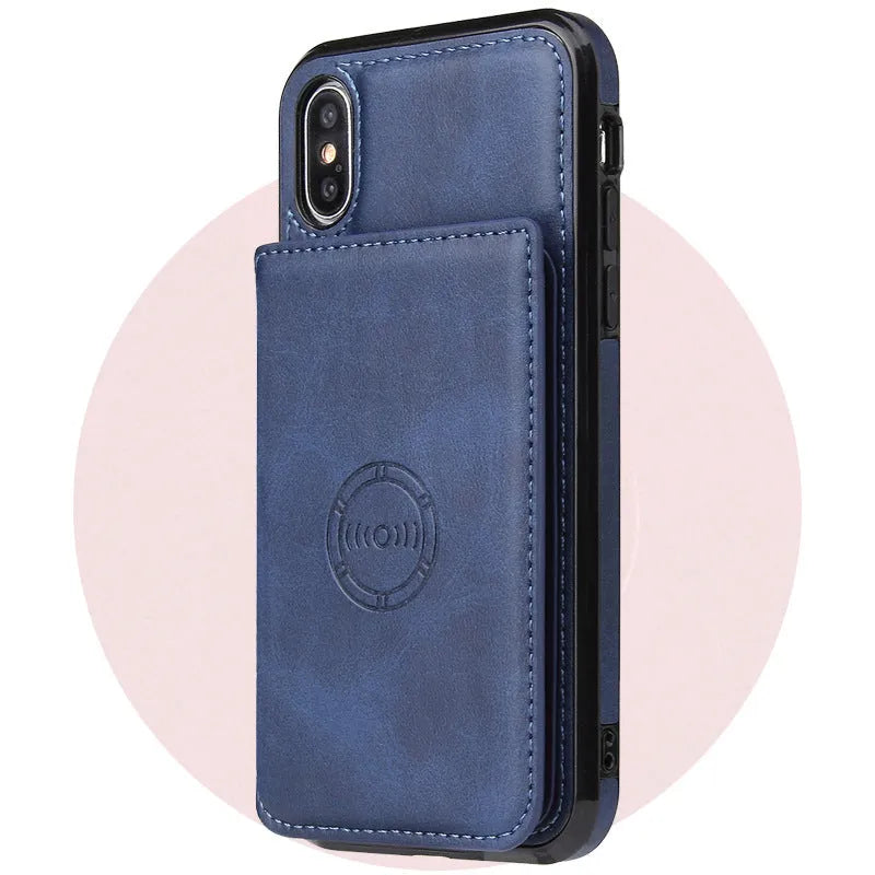 Imitation leather card wallet iPhone case in solid colours with back cover design and card slot