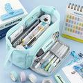 Double-layer canvas pencil case in pink colour, fabric material, for school or office stationery storage.