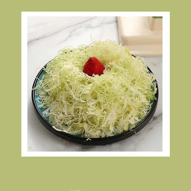 Beige stainless steel vegetable slicer chopper and spiralizer tool for kitchen use