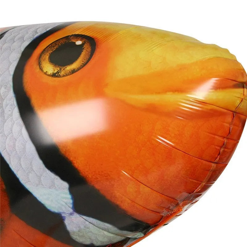 Large remote control shark inflatable balloon toy floating indoors with remote.
