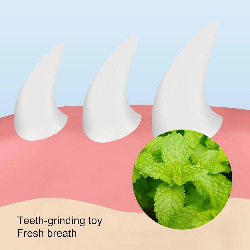 Blue carrot-shaped catnip ball with adhesive sticker for wall mounting as feline dental toy