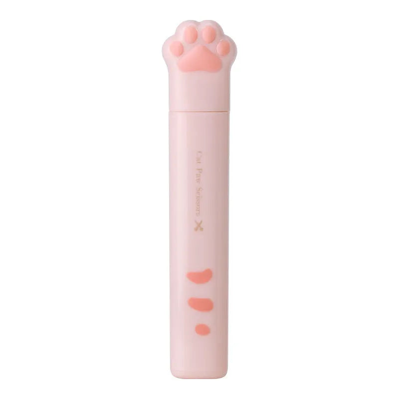 Cat paw mini folding scissors in pink, white, black, and blue colours showing closed and open positions